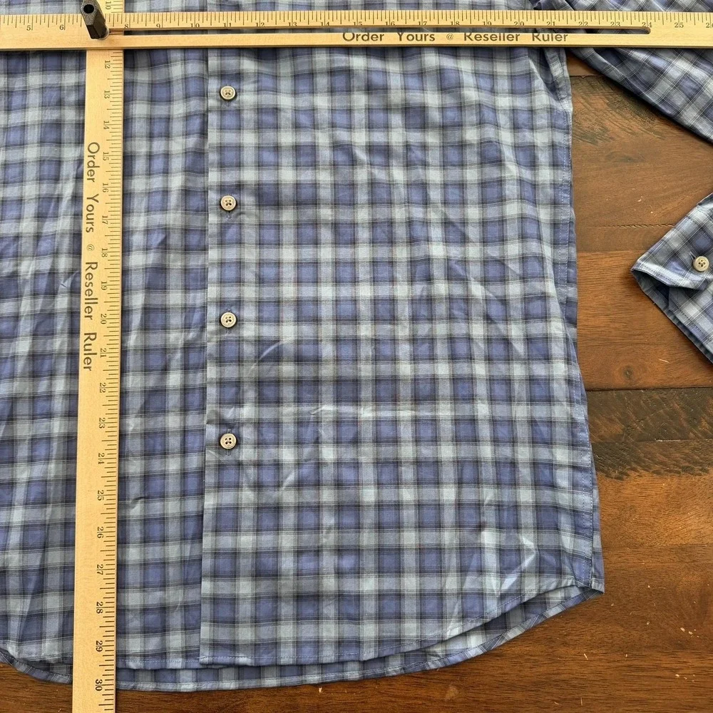 Scott Barber Shirt Mens Medium Blue Plaid 100% Cotton‎ Long Sleeve Button Up